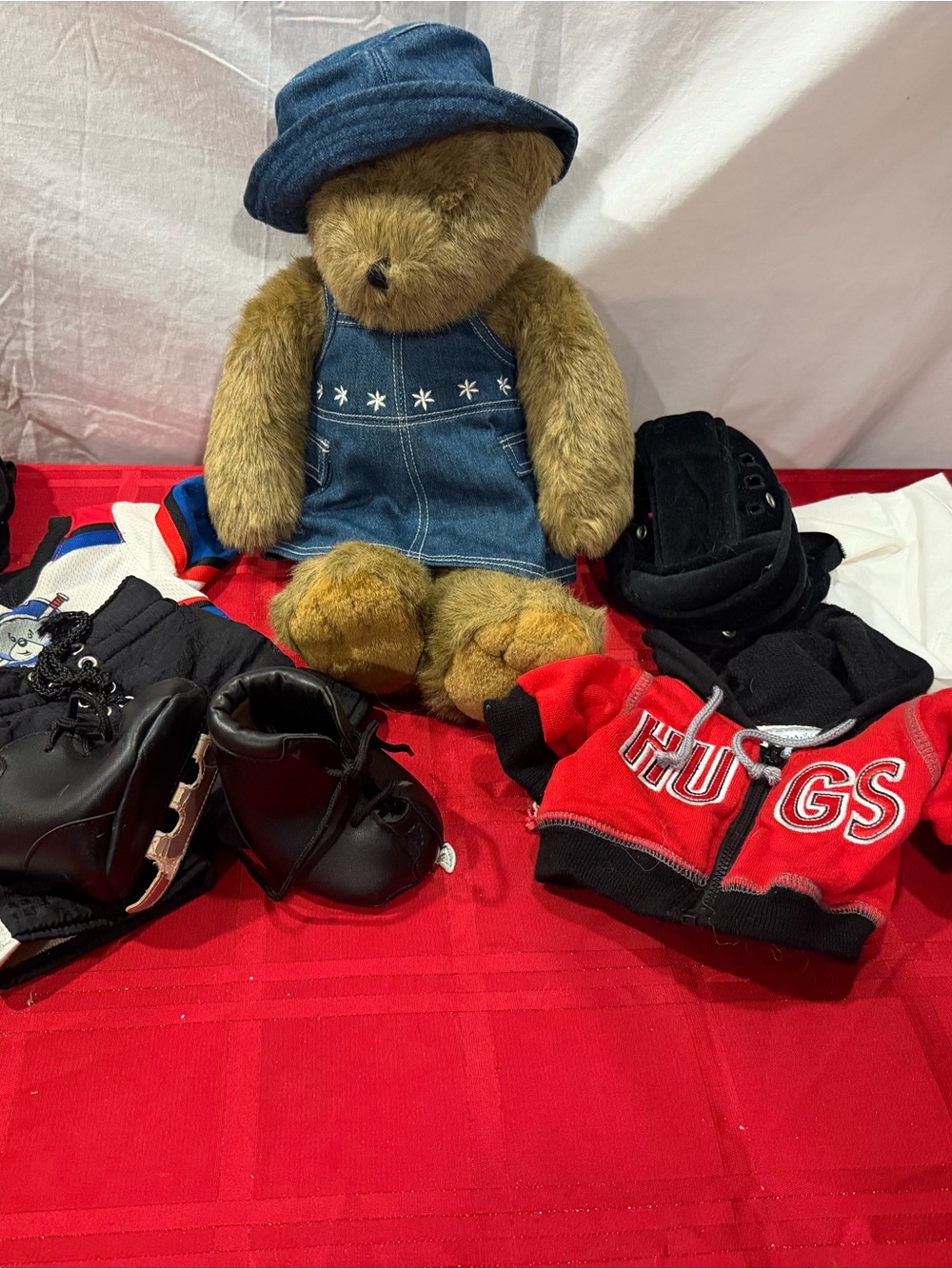 Build-A-Bear Brown Teddy in Denim Dress & Hat